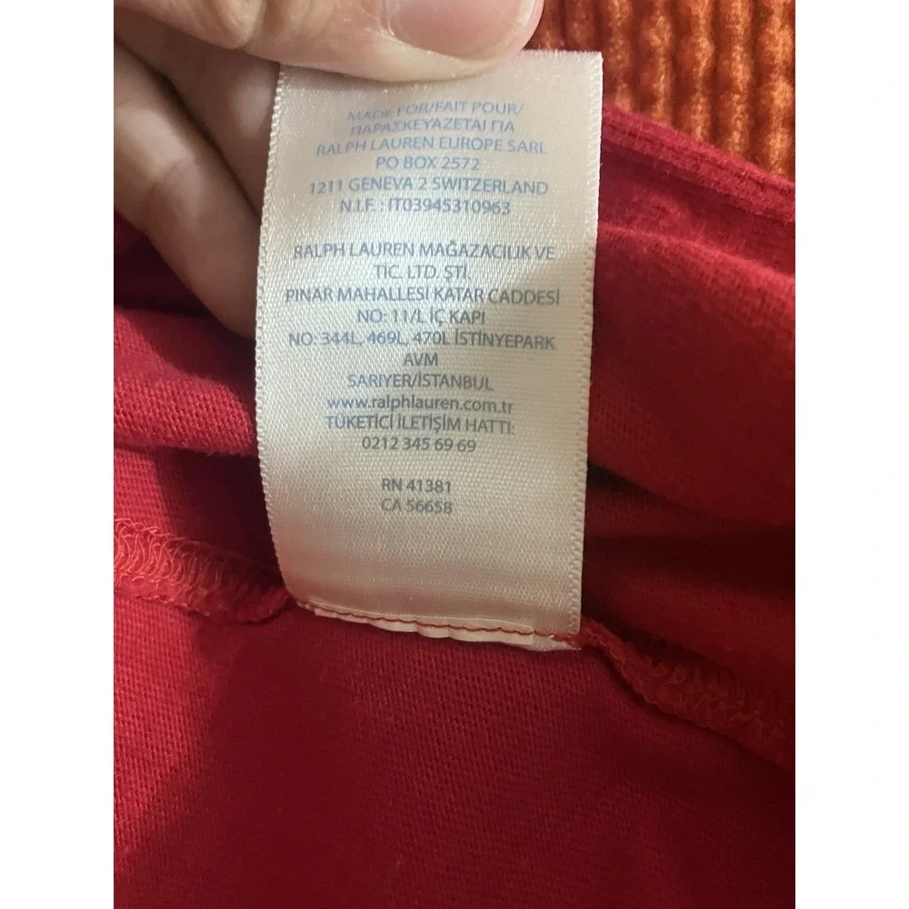 Ralph Lauren 9M Baby Boy Shawl-Collar Cotton Coverall Bodysuit Red Blue Pony